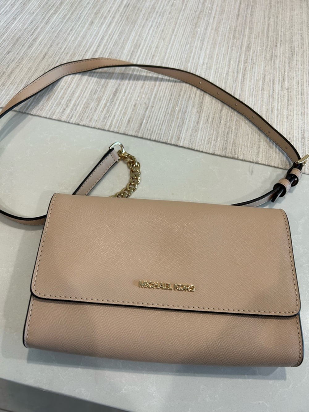 Michael Kors Saffiano Crossbody with Gold Chain Accent